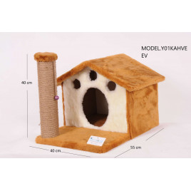 45 Cm Ev Yuvalı Kedi Tırmalama Kahve