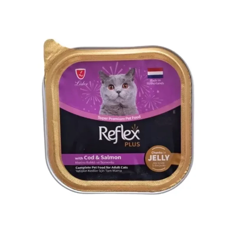 Reflex Plus 85 Gr Jöle İçinde Parça Morina Balıklı ve Somonlu Yetişkin Konserve Kedi Maması