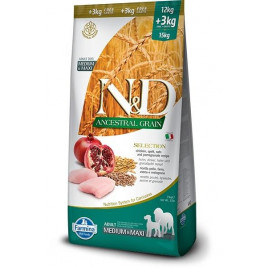 N&D 12 Kg Düşük Tahıllı Tavuklu Orta ve Büyük Irk Yetişkin (+3 Kg Hediyeli)