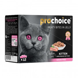 Pro Choice 12 Adet Family Pack Kitten Tavuk ve Ciğer Chunks In Jelly 85 Gr