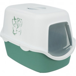 40x40x56 Cm Kedi Resimi Baskılı Kapalı Tuvalet Yeşil-Beyaz 